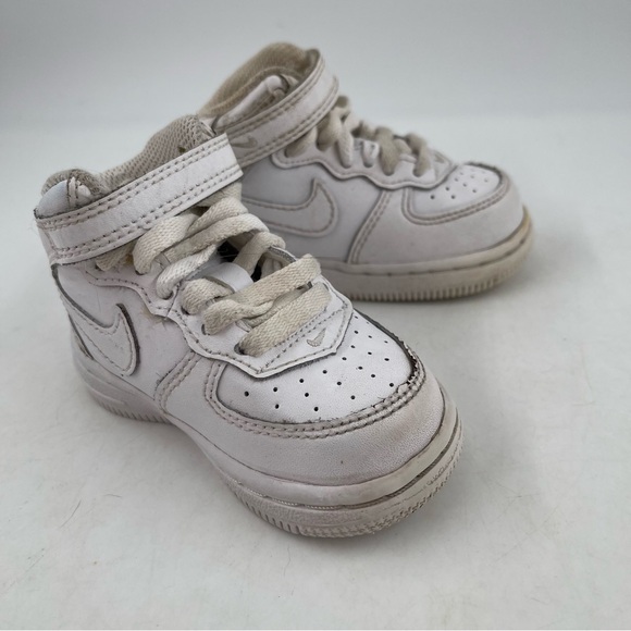 Nike Infant Force 1 Mid LE Toddler White Leather Athletic Sneakers-Size 4 C - Picture 2 of 10